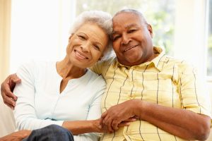 Senior couple at home living comfortably at home while receiving home care services.